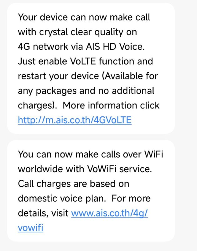 #泰国 #AIS ais用户无法使用USSD开通vowifi的可以给callcenter@ais.co.th写一封邮件，说明你想要开通wificalling功能，并附带上你的号码和iccid，过一会客服就会帮你开通好并回复邮件