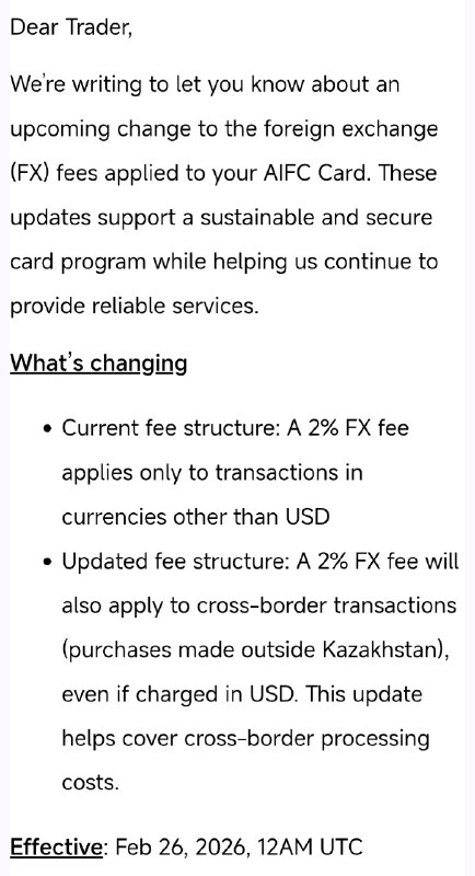 Bybit哈萨克斯坦卡(bin)自2026.02.26起除哈萨克本地消费外均收取2%ftf(即使美元结算)