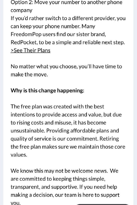 FreedomPop宣布取消0月租免费计划今天，FreedomPop陆续向用户发送邮件通知，宣布所有0月租免费计划将于2026年2月7日正式终止