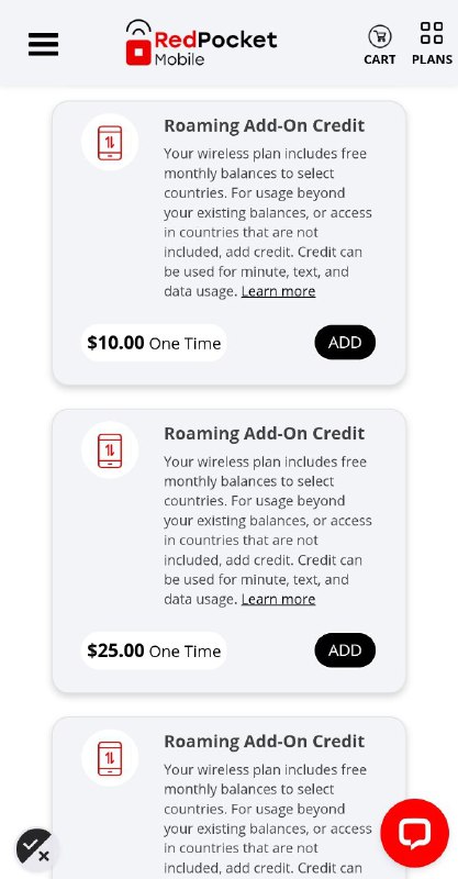 🇺🇸redpocket 新增了一个漫游额度充值，可在全球多数国家使用