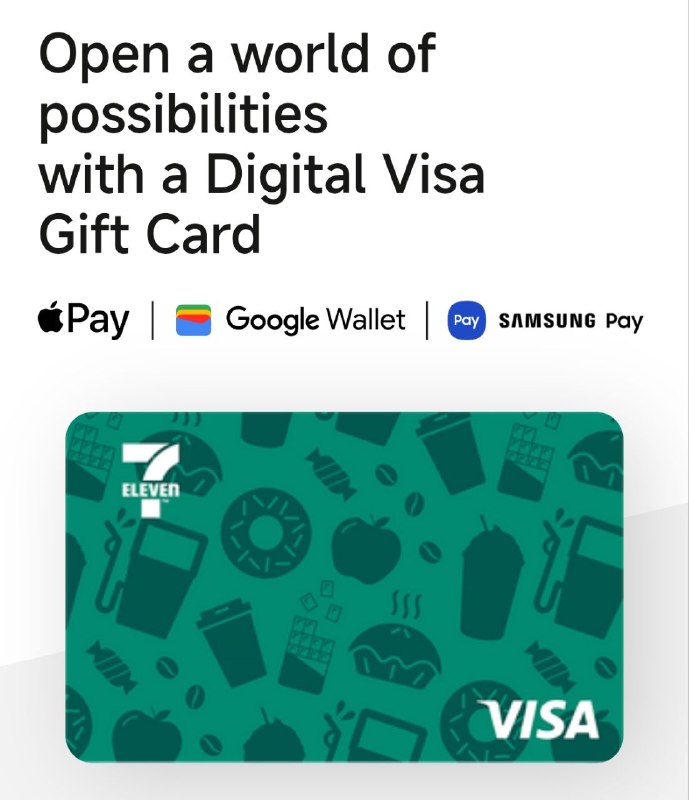 卡面+1，🇦🇺711 VISA礼品卡7-Eleven Digital VISA gift cards购买链接(1~1000aud)亚马逊链接(5aud)支持绑定Apple Pay/GPay/Samsung Pay