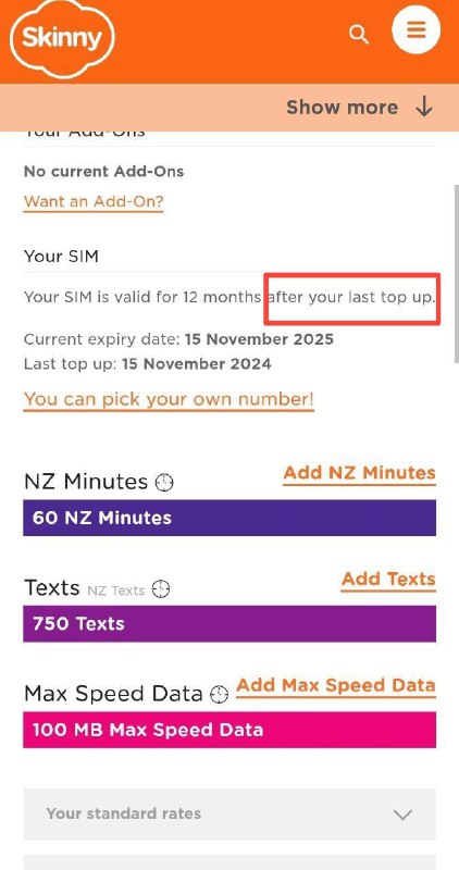 #新西兰 #保号skinny这家实体卡可能有不少群友用过，充值最低5nzd起即可保号1年